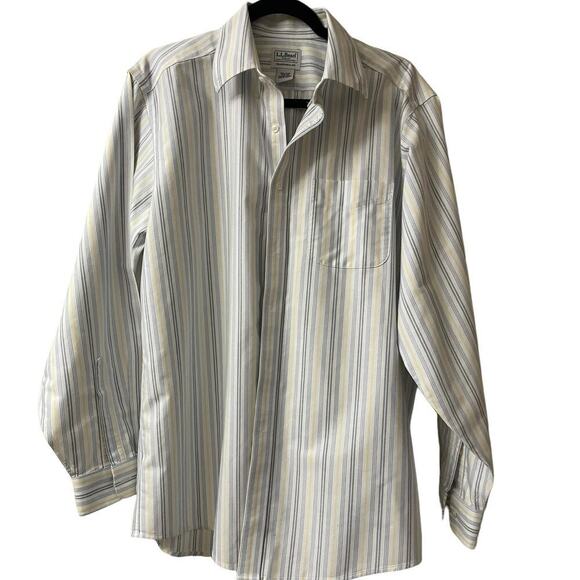 LL Bean Dress Shirt Button Down Long Sleeve White with Stripes 15.5 X 34 - Picture 1 of 4